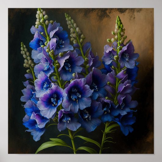 Blue Delphinium Bloemen Art Print Poster (Voorkant)
