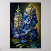 Blue Delphinium Bloemen Art Print Poster (Voorkant)