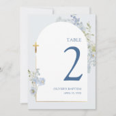 Blue Delphinium Floral Boy Baptism Table Number Kaart (Voorkant)