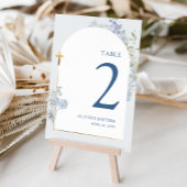 Blue Delphinium Floral Boy Baptism Table Number Kaart
