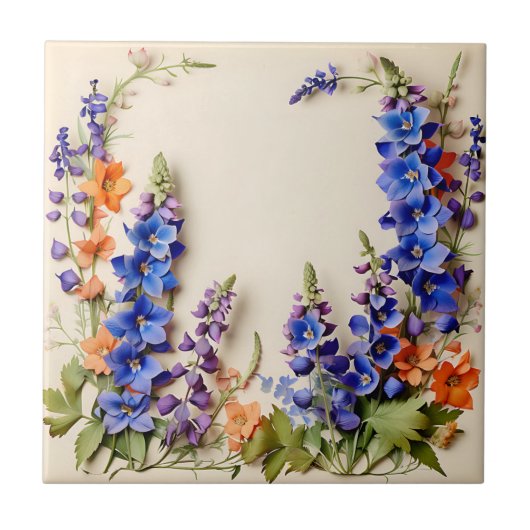 Blue Delphinium Floral Tegeltje (Voorkant)