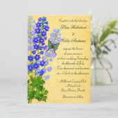 Blue Delphinium Flowers Weddenschap Gold Kaart (Staand voorkant)