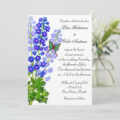Blue Delphinium Flowers Wedding Invitation Kaart (Staand voorkant)