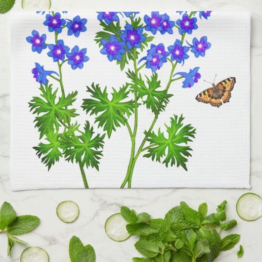 Blue Delphinium Larkspur Flowers American MoJo Kit Theedoek (Gevouwen)