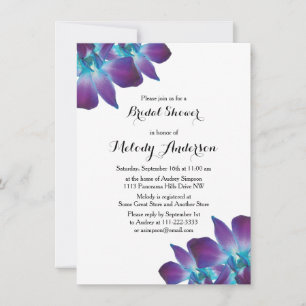 Blue Dendrobium Orchid Bridal Shower Kaart