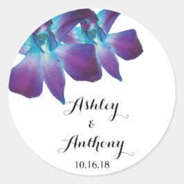 Blue Dendrobium Orchid Personalized Wedding Ronde Sticker