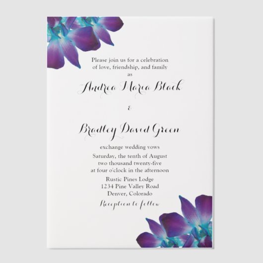 Blue Dendrobium Orchid Vellum Huwelijksuitnodiging Vellum Uitnodigingen (Voorkant)