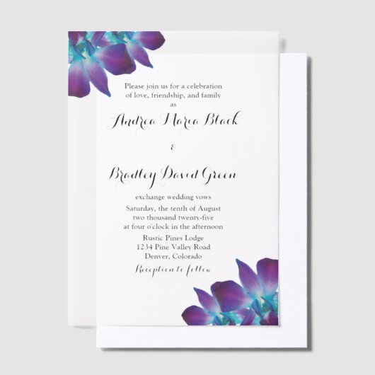 Blue Dendrobium Orchid Vellum Huwelijksuitnodiging Vellum Uitnodigingen (Offset)