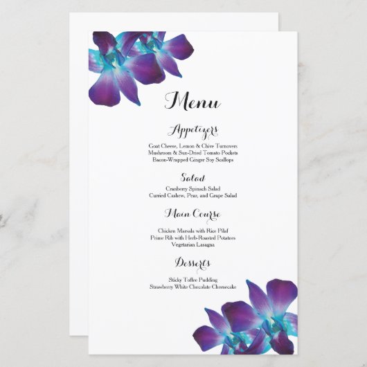 Blue Dendrobium Orchid Wedding Menu (Voorkant / Achterkant)