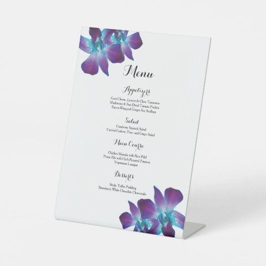 Blue Dendrobium Orchid Wedding Menu Reclamebord Met Voetstuk (Voorkant)
