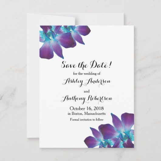 Blue Dendrobium Orchid Wedding Save the Date (Voorkant)