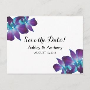 Blue Dendrobium Orchid Wedding Save the Date Aankondigingskaart