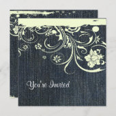 Blue Denim and Lace Birthday Invitation Kaart (Voorkant / Achterkant)