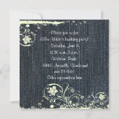 Blue Denim and Lace Birthday Invitation Kaart (Achterkant)