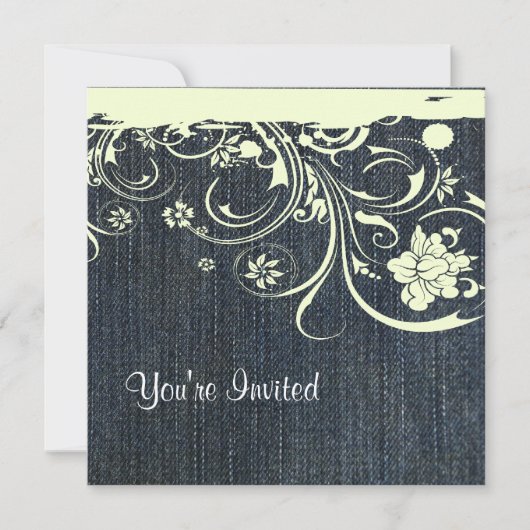 Blue Denim and Lace Birthday Invitation Kaart (Voorkant)