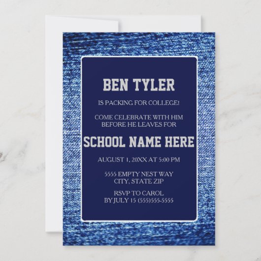 Blue Denim and Navy Blue Trunk Party Invitation Kaart (Voorkant)