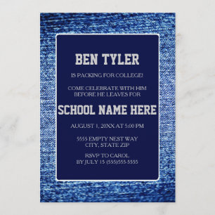 Blue Denim and Navy Blue Trunk Party Invitation Kaart