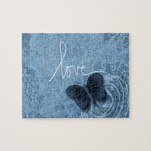 Blue Denim Butterfly Love Sweet Legpuzzel (Horizontaal)