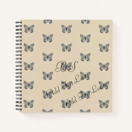 Blue Denim Butterfly Pattern Tekst toevoegen Notit Notitieboek