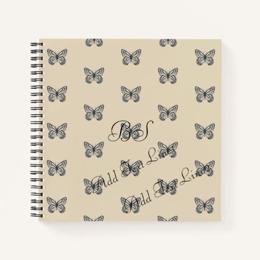Blue Denim Butterfly Pattern Tekst toevoegen Notit Notitieboek (Voorkant)