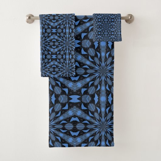 Blue Denim Classic Blue en Steel Geo Pattern Bad Handdoek (Insitu)