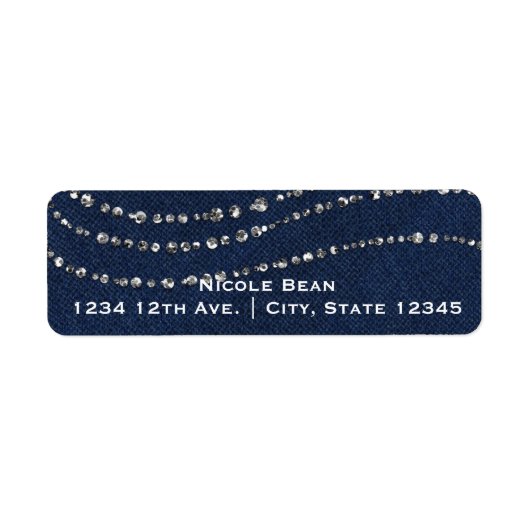 Blue Denim & Diamonds Bling Birthday Party Etiket (Voorkant)