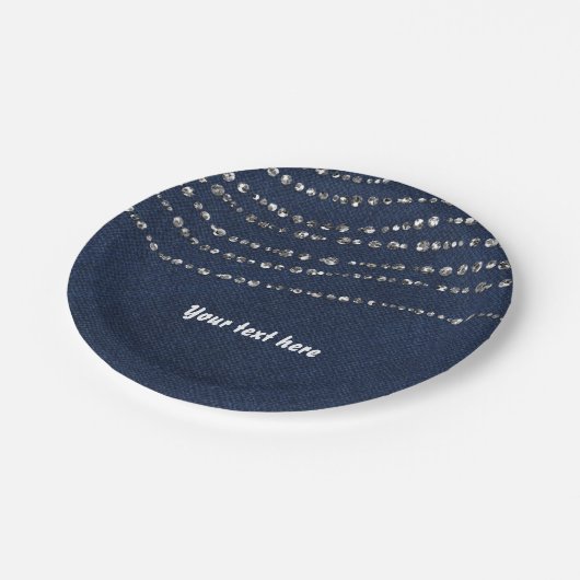 Blue Denim & Diamonds Bling Birthday Party Papieren Bordje (Gekanteld)