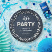 Blue Denim Diamonds Glitter Rhinestone Let's Party Papieren Bordje (Feest)