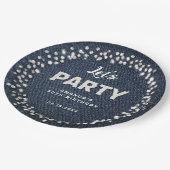 Blue Denim Diamonds Glitter Rhinestone Let's Party Papieren Bordje (Gekanteld)