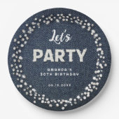 Blue Denim Diamonds Glitter Rhinestone Let's Party Papieren Bordje (Voorkant)