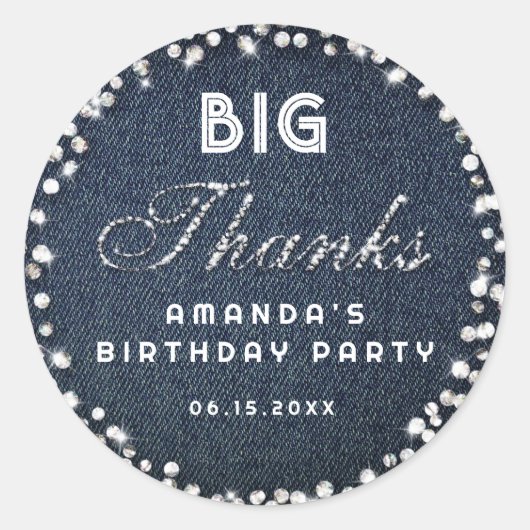 Blue Denim Diamonds Glitter Rhinestones Big Bedank Ronde Sticker (Voorkant)