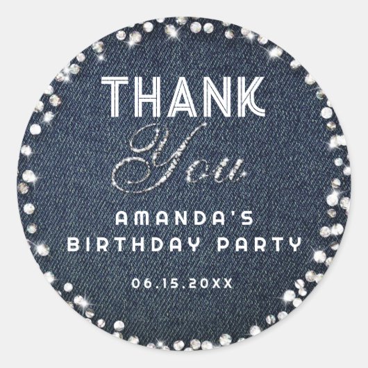 Blue Denim Diamonds Glitter Rhinestones Hartelijk  Ronde Sticker (Voorkant)