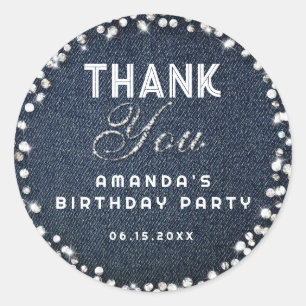 Blue Denim Diamonds Glitter Rhinestones Hartelijk  Ronde Sticker