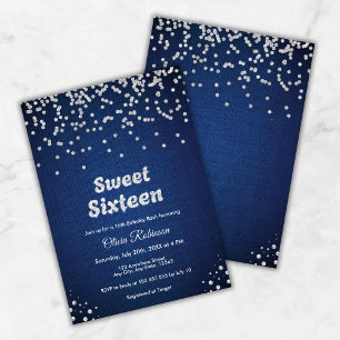 Blue Denim & Diamonds Sweet Sixteen 16e verjaardag Kaart