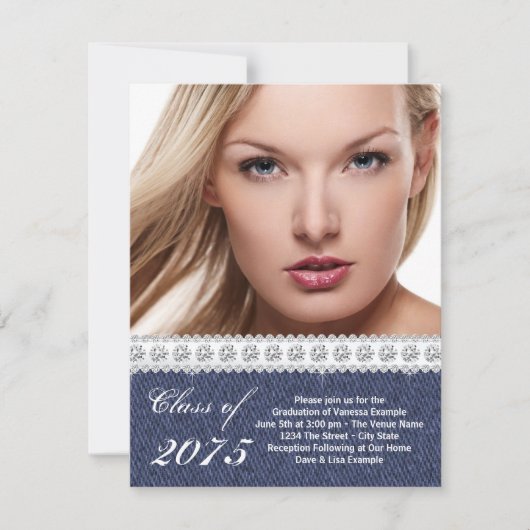 Blue Denim en Diamond Afstuderen aangekondigd Kaart (Voorkant)