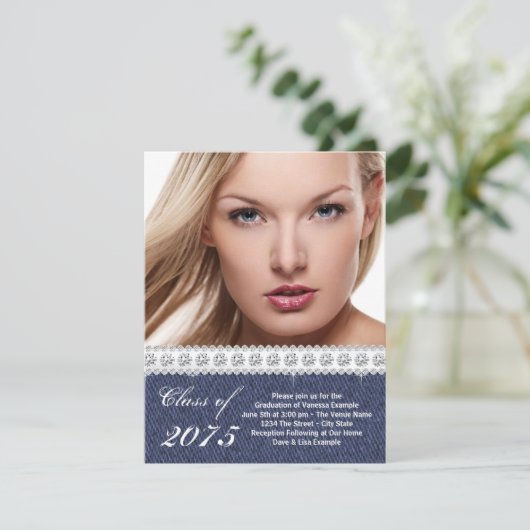 Blue Denim en Diamond Afstuderen aangekondigd Kaart (Staand voorkant)