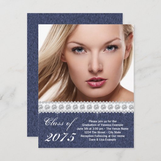 Blue Denim en Diamond Afstuderen aangekondigd Kaart (Voorkant / Achterkant)