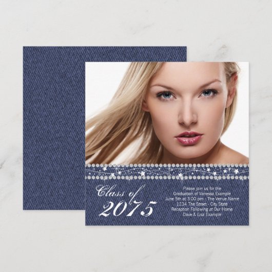 Blue Denim en Diamond Afstuderen aangekondigd Kaart (Voorkant / Achterkant)