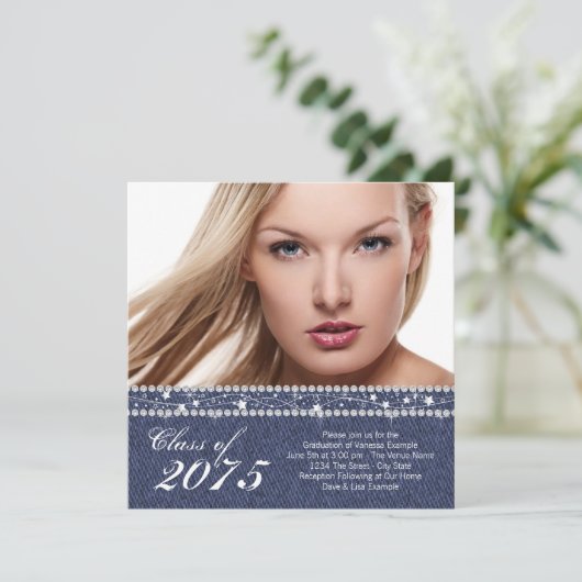 Blue Denim en Diamond Afstuderen aangekondigd Kaart (Staand voorkant)