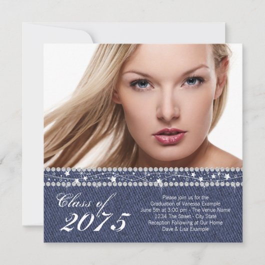 Blue Denim en Diamond Afstuderen aangekondigd Kaart (Voorkant)