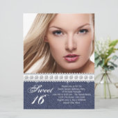 Blue Denim en Diamond Sweet Sixteen Party Kaart (Staand voorkant)
