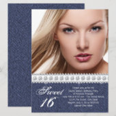 Blue Denim en Diamond Sweet Sixteen Party Kaart (Voorkant / Achterkant)
