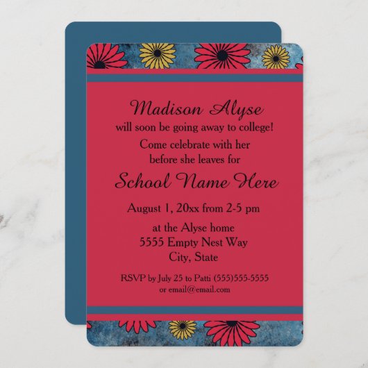 Blue Denim en Floral "Off to College" Kaart (Voorkant / Achterkant)