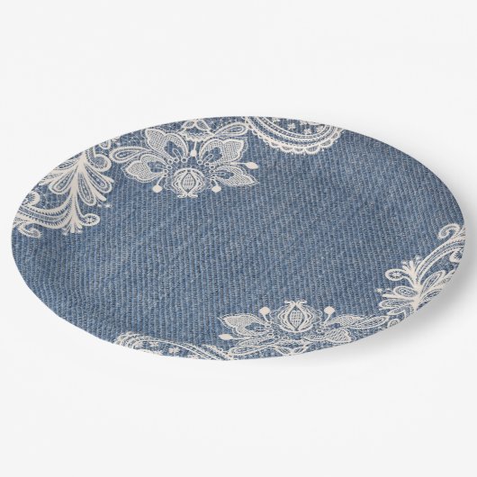 Blue Denim en White Lace Shabby Chic Paper Bord (Gekanteld)