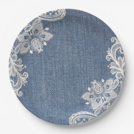 Blue Denim en White Lace Shabby Chic Paper Bord