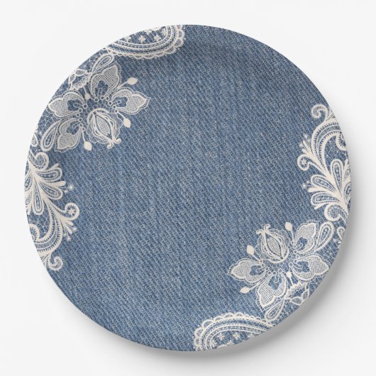 Blue Denim en White Lace Shabby Chic Paper Bord (Voorkant)