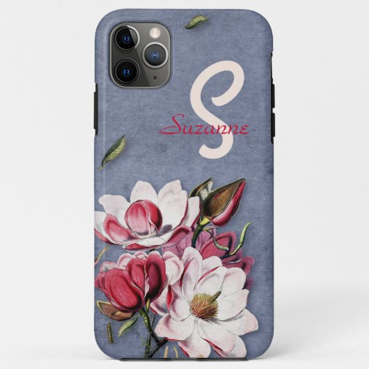 Blue Denim Floral Monogrammed Case-Mate iPhone Case (Achterkant)