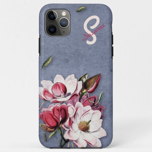 Blue Denim Floral Monogrammed Case-Mate iPhone Case (Achterkant)