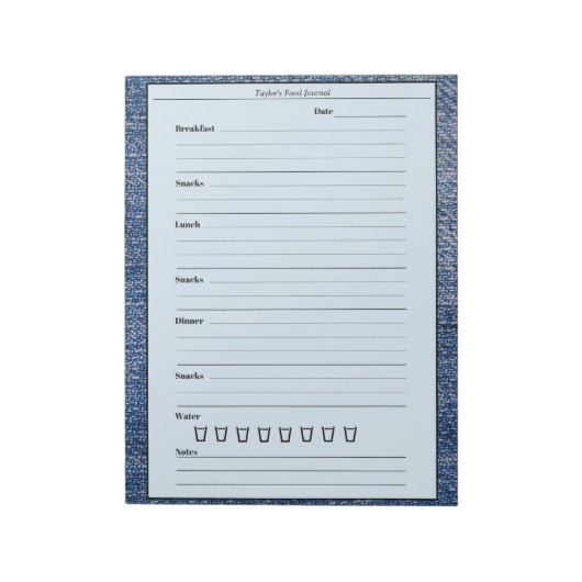Blue Denim Food Journal - Easy Daily Meal Diary No Notitieblok (Linkerzijde)