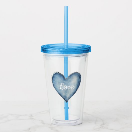 Blue Denim Heart Acryl Drinkbeker (Voorkant)